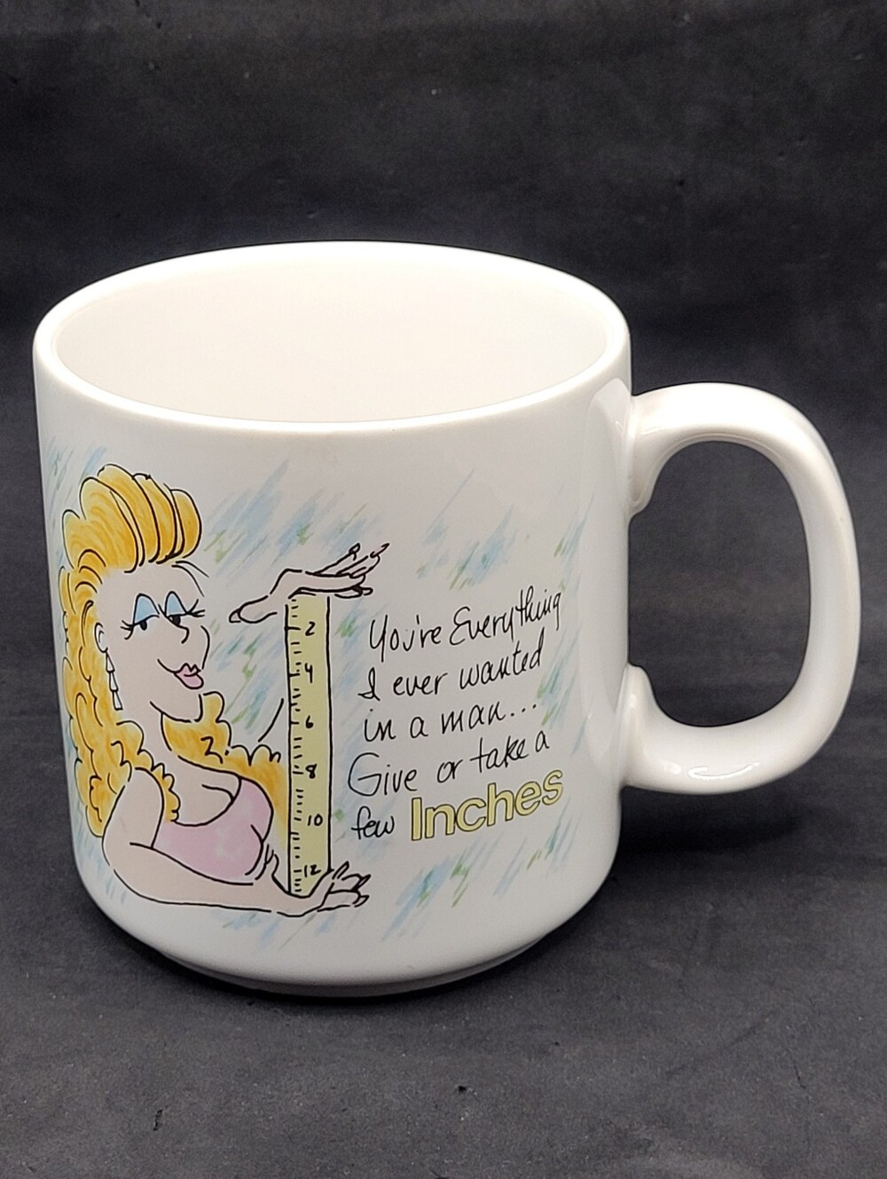 Vintage Papel Freelance Funny Novelty Coffee Mug Give Or Take A Few Inches